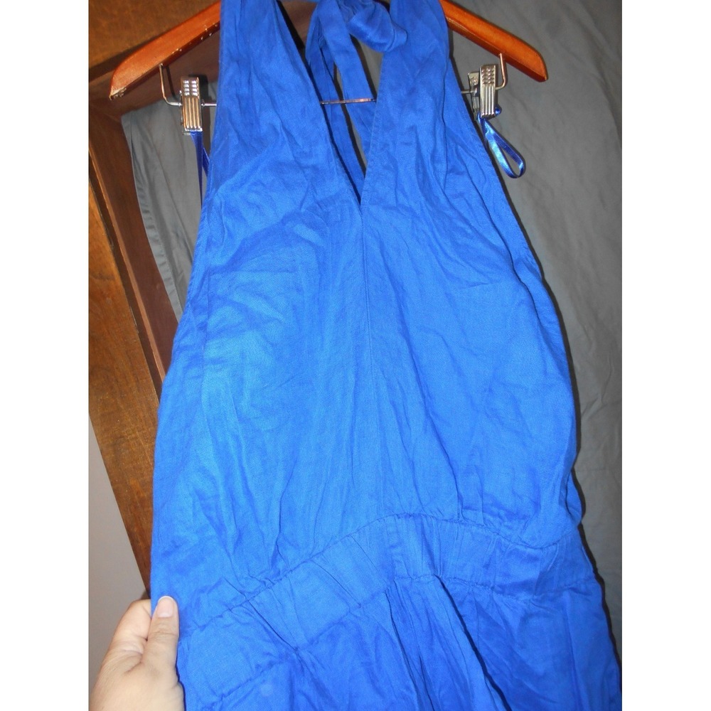 LOFT Beach Jumpsuit Women's XXL Blue Sleeveless Halter Wide Leg V neck Tie Linen